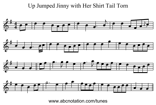 Up Jumped Jinny with Her Shirt Tail Torn - staff notation