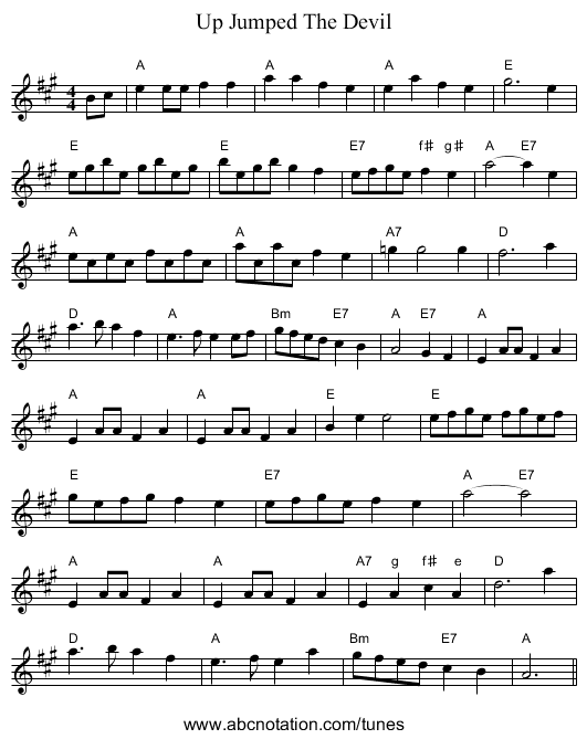 Up Jumped The Devil - staff notation