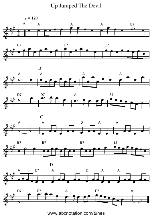 Up Jumped The Devil - staff notation