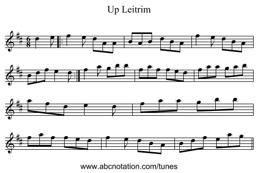 Up Leitrim - staff notation