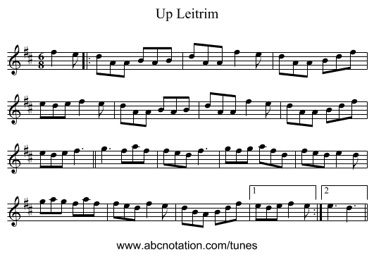 Up Leitrim - staff notation