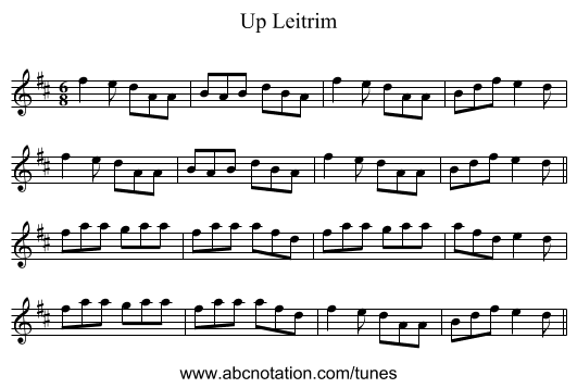 Up Leitrim - staff notation