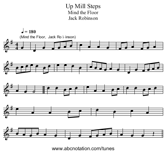 Up Mill Steps - staff notation