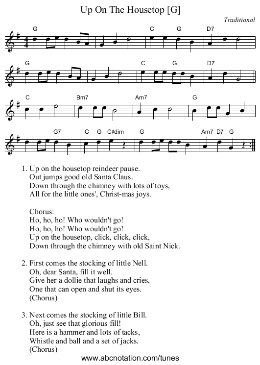 Up On The Housetop [G] - staff notation