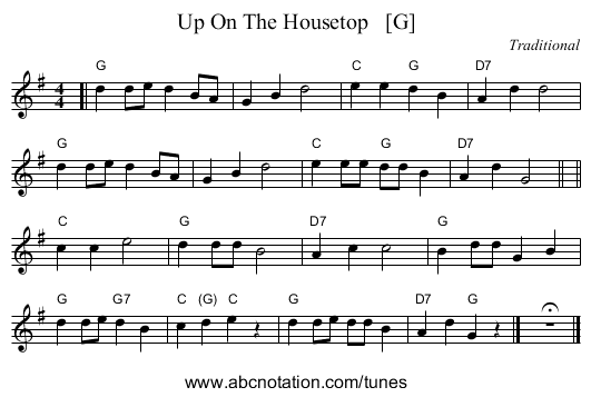 Up On The Housetop   [G] - staff notation