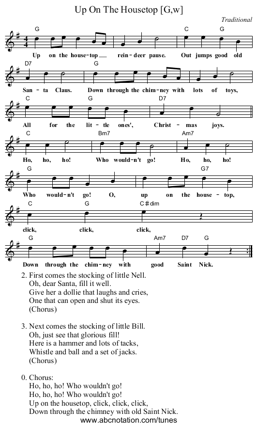 Up On The Housetop [G,w] - staff notation