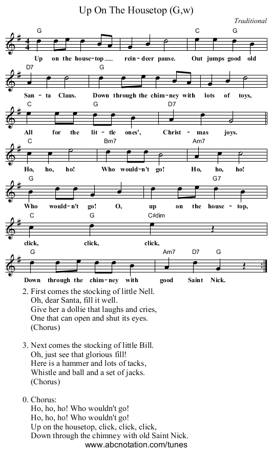 Up On The Housetop (G,w) - staff notation
