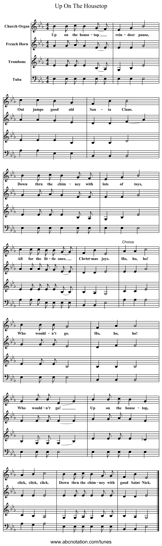 Up On The Housetop - staff notation
