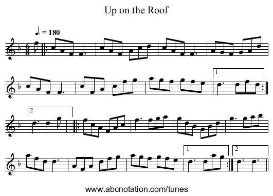 Up on the Roof - staff notation