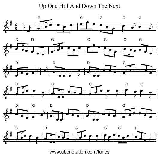 Up One Hill And Down The Next - staff notation