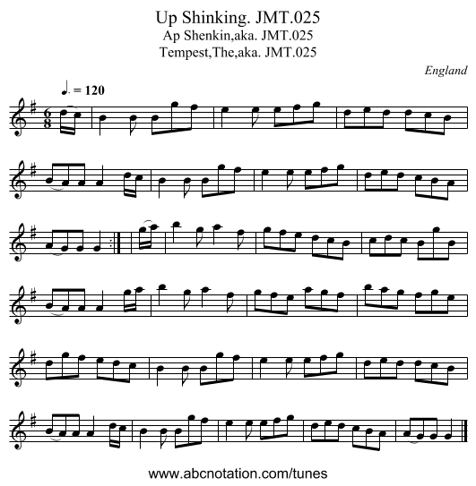 Up Shinking. JMT.025 - staff notation