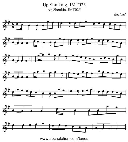 Up Shinking. JMT025 - staff notation