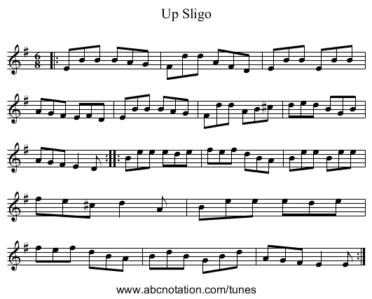 Up Sligo - staff notation