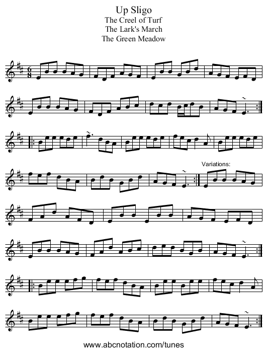 Up Sligo - staff notation