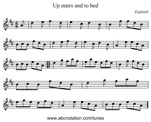 Up stairs and to bed - staff notation