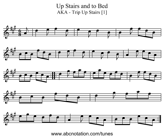 Up Stairs and to Bed - staff notation