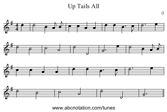 Up Tails All - staff notation