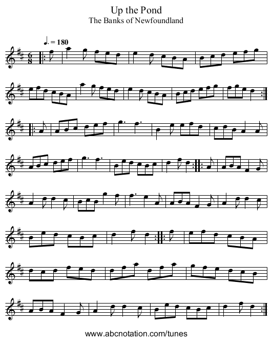 Up the Pond - staff notation