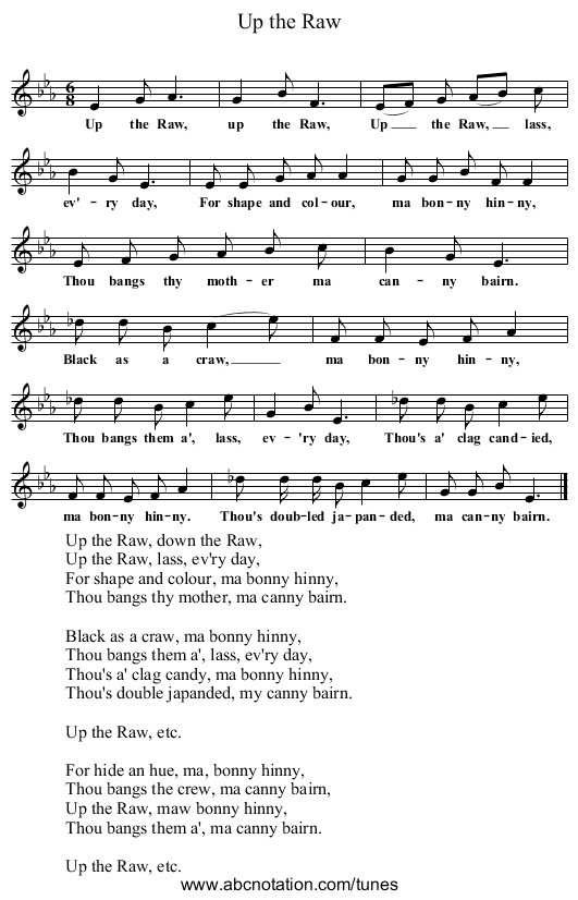 Up the Raw - staff notation