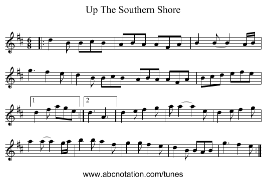 Up The Southern Shore - staff notation