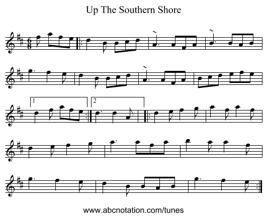 Up The Southern Shore - staff notation