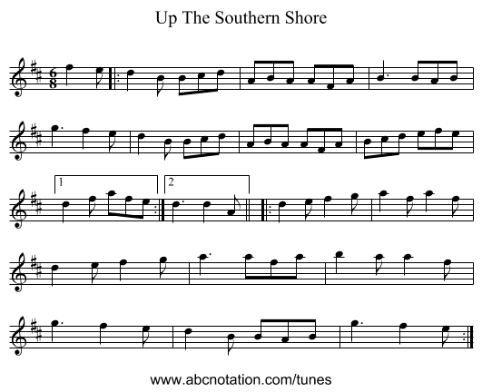Up The Southern Shore - staff notation