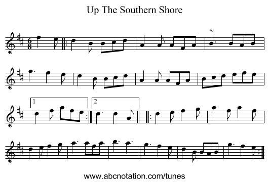 Up The Southern Shore - staff notation
