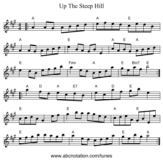 Up The Steep Hill - staff notation