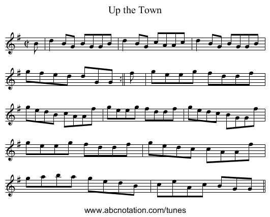 Up the Town - staff notation