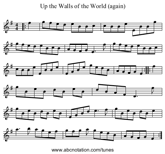 Up the Walls of the World (again) - staff notation