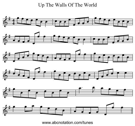 Up The Walls Of The World - staff notation