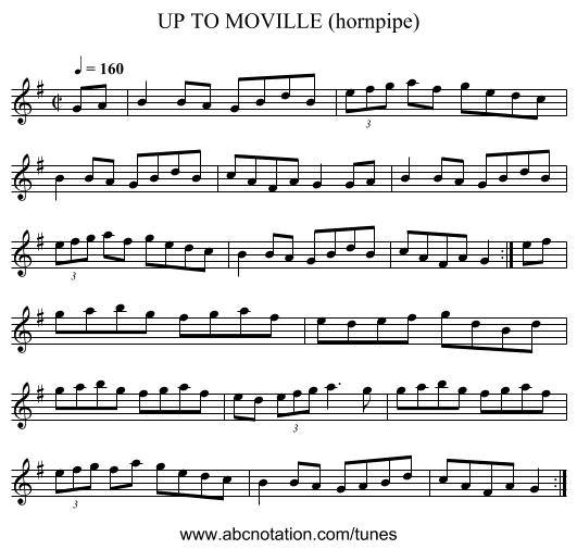 UP TO MOVILLE (hornpipe) - staff notation