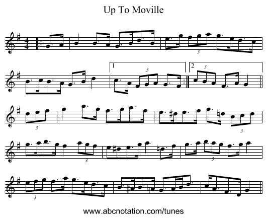 Up To Moville - staff notation