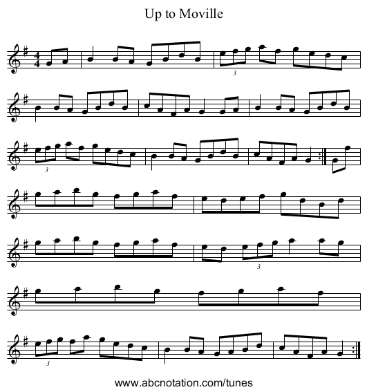 Up to Moville - staff notation