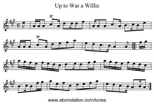 Up to War a Willie - staff notation