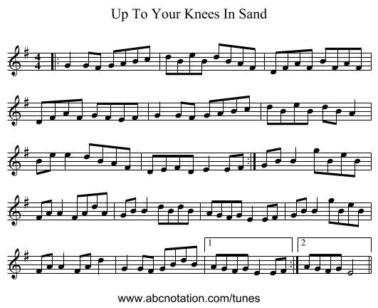 Up To Your Knees In Sand - staff notation