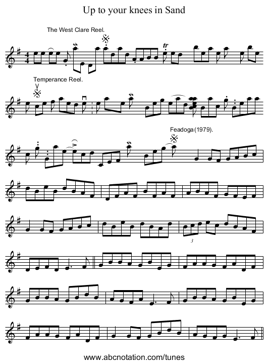 Up to your knees in Sand - staff notation