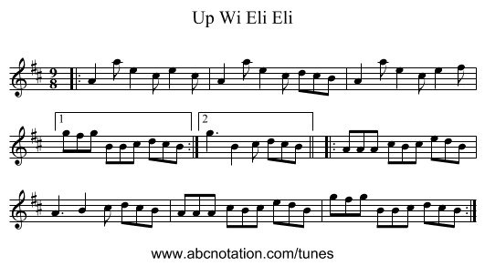 Up Wi Eli Eli - staff notation