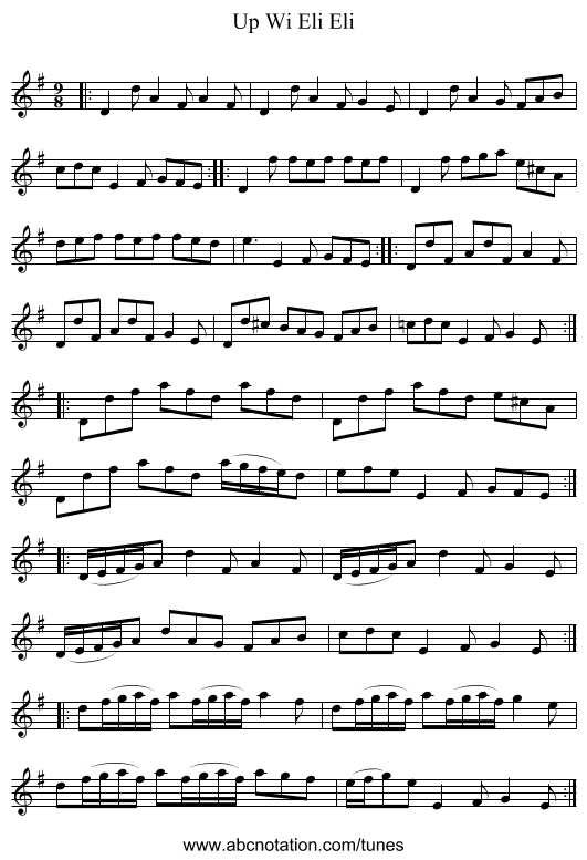 Up Wi Eli Eli - staff notation
