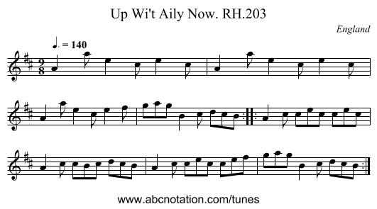 Up Wi't Aily Now. RH.203 - staff notation
