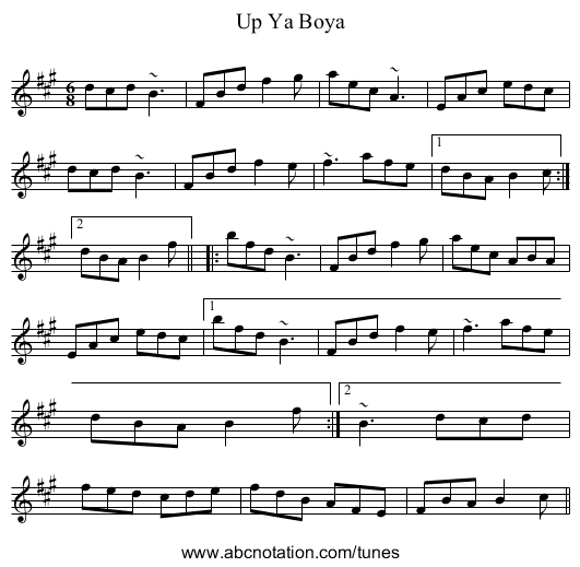 Up Ya Boya - staff notation