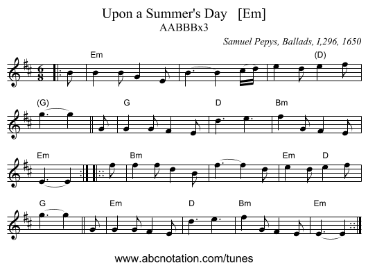 Upon a Summer's Day   [Em] - staff notation