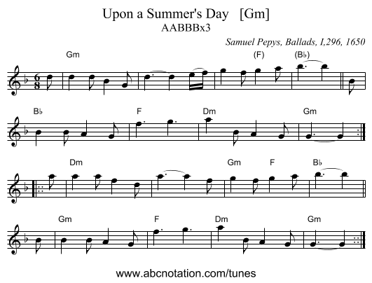 Upon a Summer's Day   [Gm] - staff notation