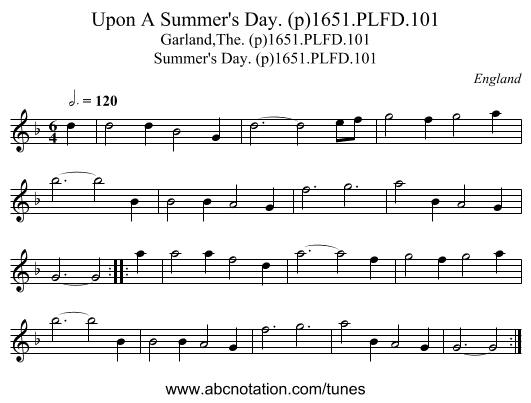 Upon A Summer's Day. (p)1651.PLFD.101 - staff notation