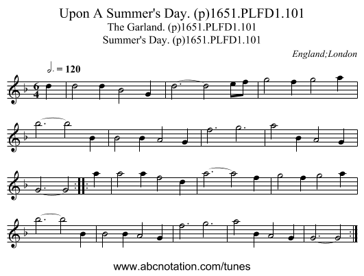 Upon A Summer's Day. (p)1651.PLFD1.101 - staff notation