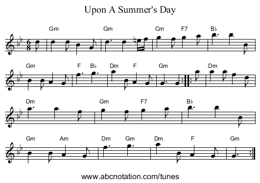 Upon A Summer's Day - staff notation