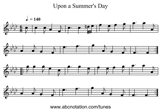 Upon a Summer's Day - staff notation