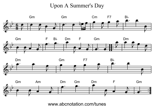 Upon A Summer's Day - staff notation