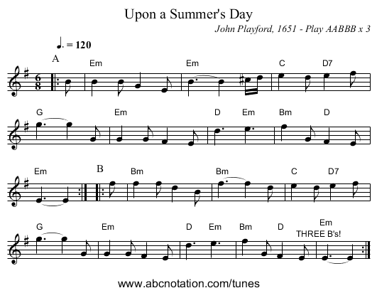 Upon a Summer's Day - staff notation