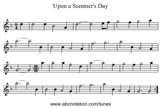 Upon a Summer's Day - staff notation
